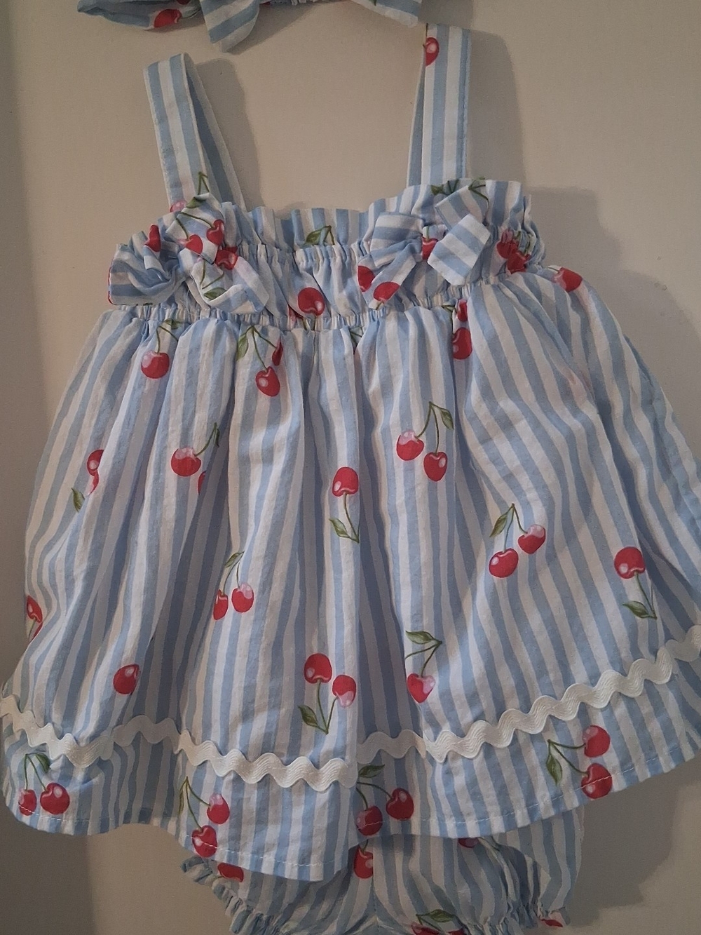 Blue Stripe Cherry Print Sundress